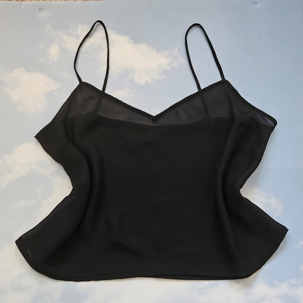 Black Spaghetti Strap Chiffon Top Basic Black Cam… - image 1